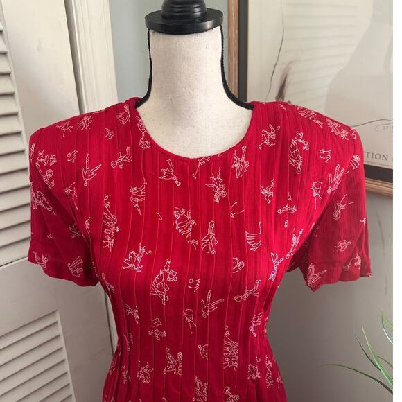 Vintage 90s RK ORIGINALS Womens Dress Red Maxi Whimsical All Over Print Retro 12 - Picture 2 of 13